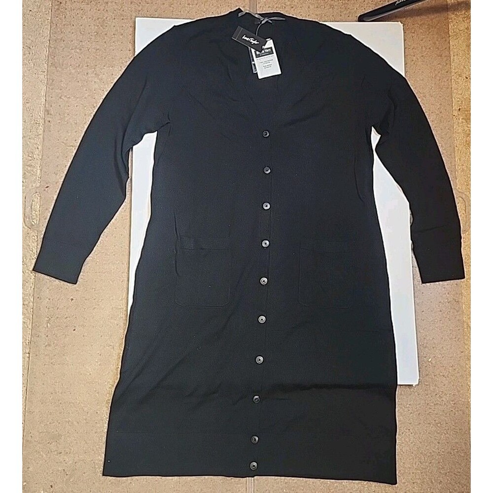 Biella Yarn By Sudwolle Lord & Taylor Cardigan Sweater Black Sz L Button NWT